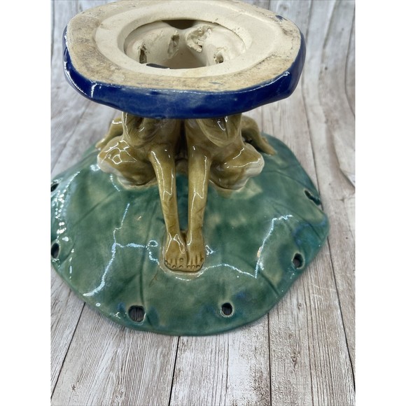 Majolica 3 Monkeys Holding Bowl Dish Centerpiece Large Great Condition - Picture 12 of 16